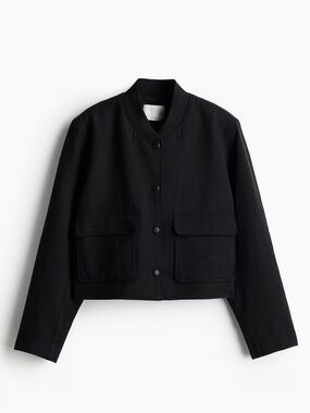 H&M Black Cropped Utility Bomber Jacket